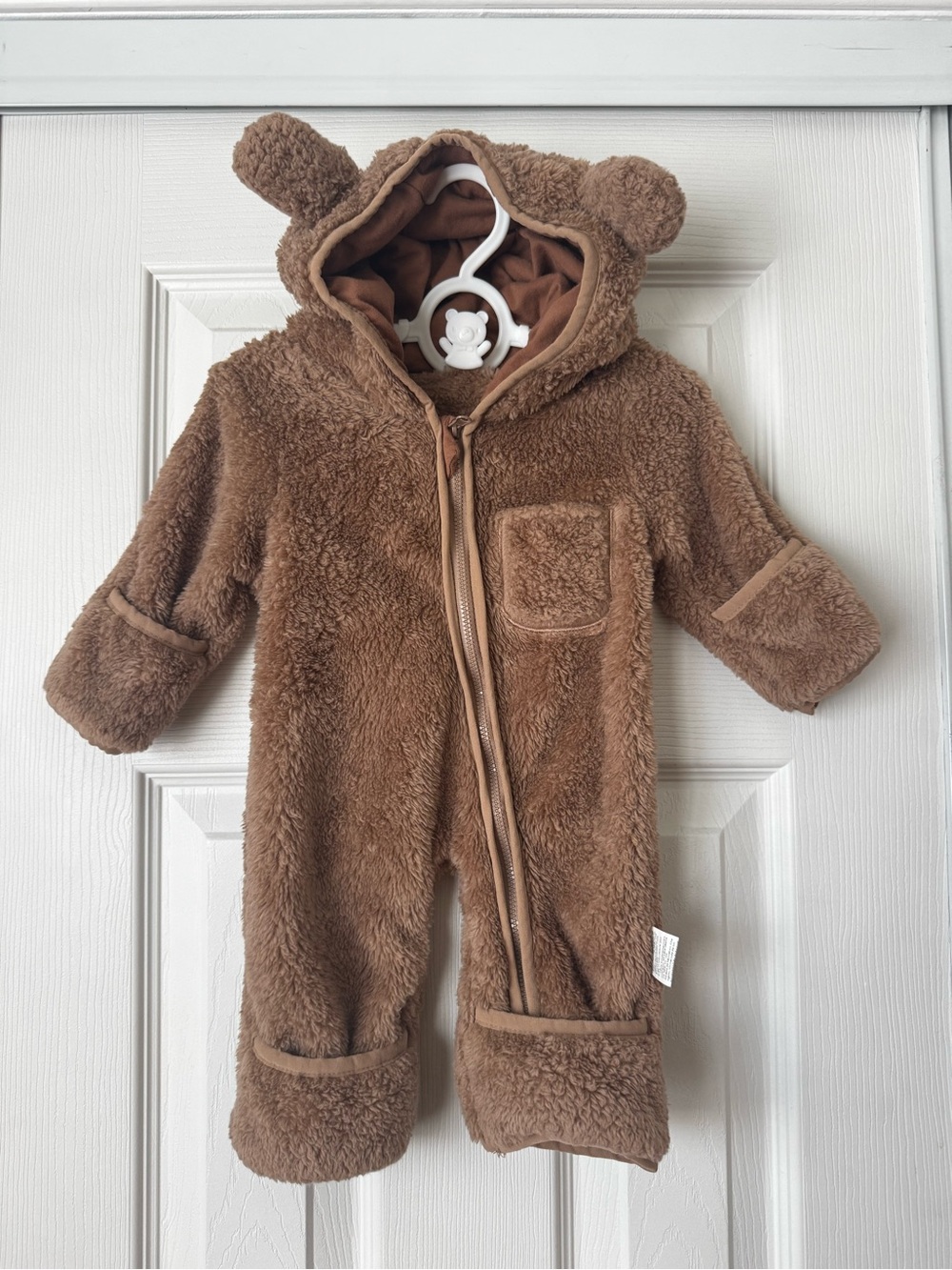 Plush Teddy Bear Brown Baby Hooded Footie One-Piece